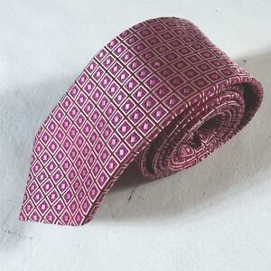Duchamp London Silk Tie Mens OS Pink Geometric Square Hand Made Luxury Necktie